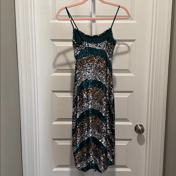 City Studio Sequin Midi Dress‎ Size 0 NWT Green Gold Silver Sparkle Party Glam - Image 6