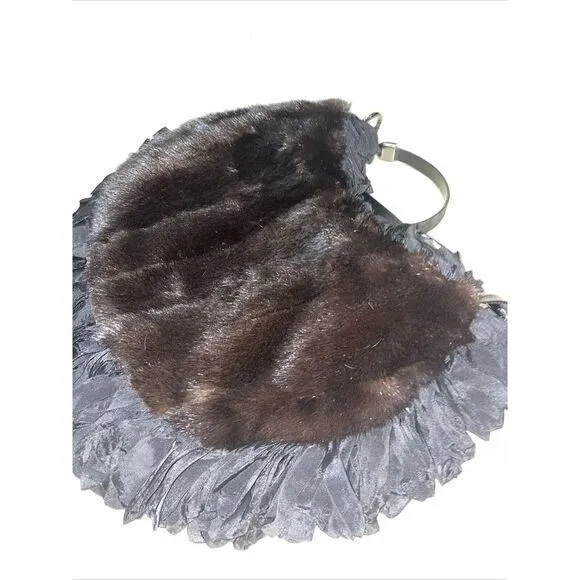 WOMENS PHOEBE AND‎ JOSEPHINE Fur LEATHER Fringe SHOULDER PURSE 14x9" - Image 3
