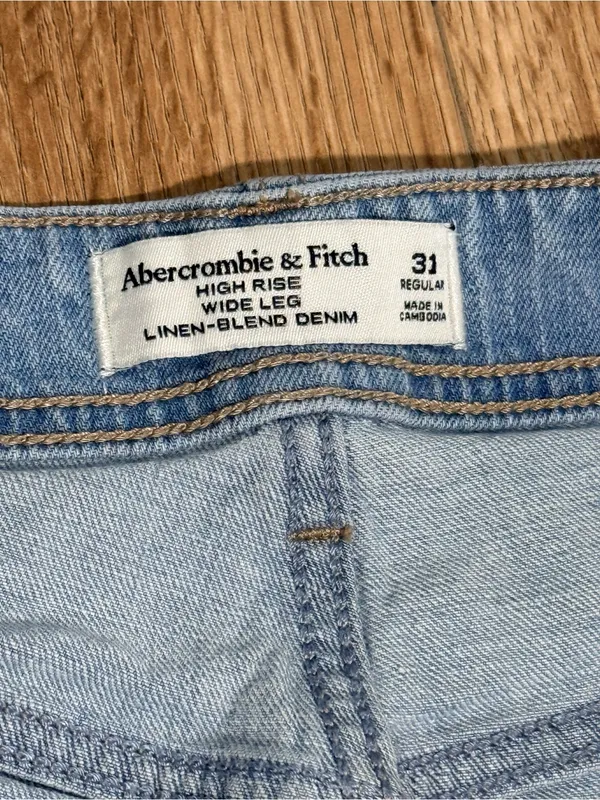 Abercrombie & Fitch Womens High Rise Wide Leg Linen Blend Jeans Light Wash 31 - Image 6