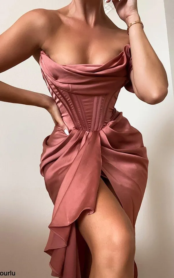 House Of CB NWOT Janis Rouge Satin One Shoulder Draped Midi Dress - Image 7