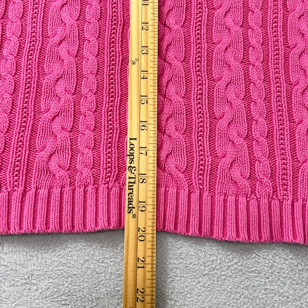 Lauren Ralph Lauren Cable Knit Sweater Womens M Pink Cotton Crew Neck Preppy - Image 7