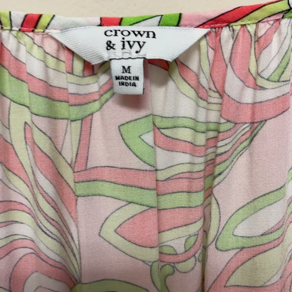 Crown & Ivy Tunic with Pink cotton lace & colorful design - Image 2