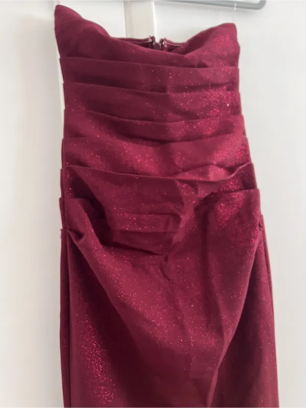 Babyboo PANDRA MAXI DRESS SPARKLE Strapless Ruched Midi dress in wine, S - Image 9