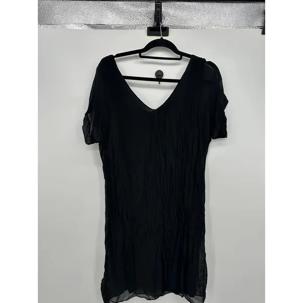 Silk‎ Blend Black Midi Dress Sz M Flowy Minimalist Neutral Made in Italy - Image 2
