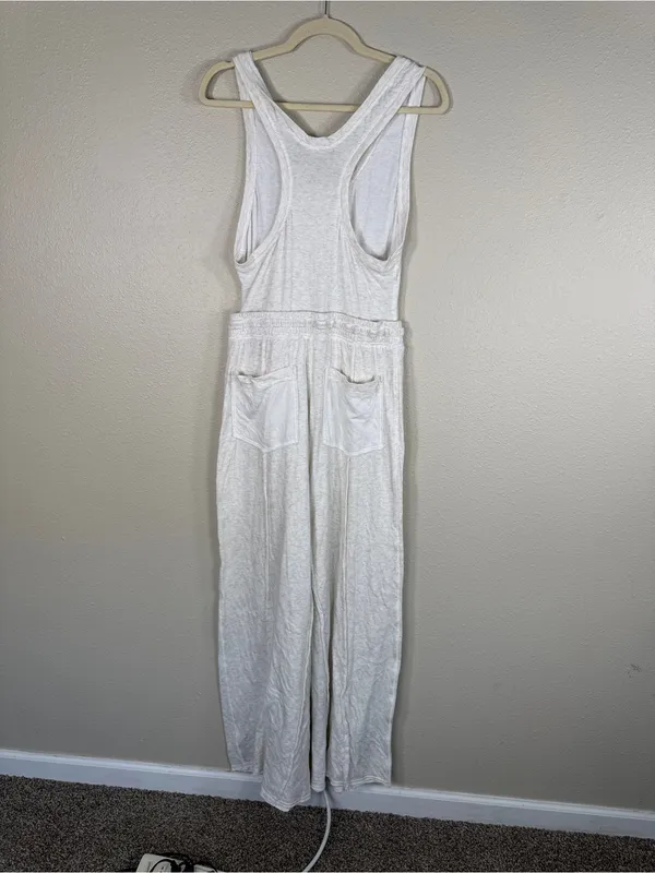 Free People Cream Wait A Minute Jumpsuit Womens M Casual Wide Leg Athleisure - Image 6