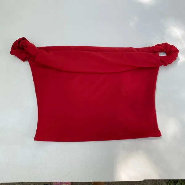 Peppermayo Red Off Shoulder Crop Top Knotted Strap Going Out Y2K - Image 2