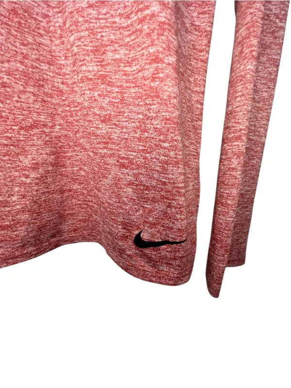 Nike Dri-Fit Heathered Brick Red Hooded Long Sleeve Performance Athletic Top - Image 2