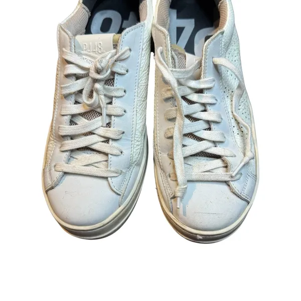 P448 Shoes Womens Size 7.5 White Leather Low Top Casual Sneakers Made In Italy - Image 2