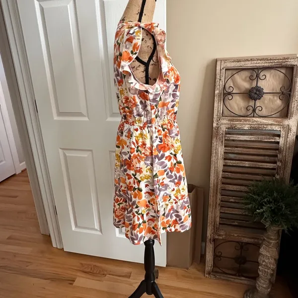 SHEIN Orange Floral Ruffle Mini Dress - Image 3