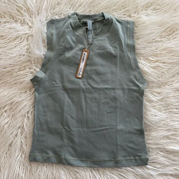 Skims Cotton Jersey Mock Neck Tank Mineral Size Medium - Image 2