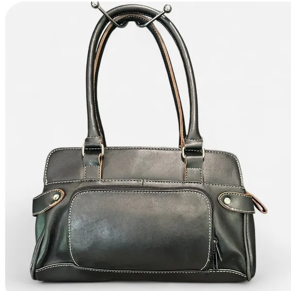 Vintage Y2K Black Genuine Leather Turn Lock Shoulder Bag - Image 5