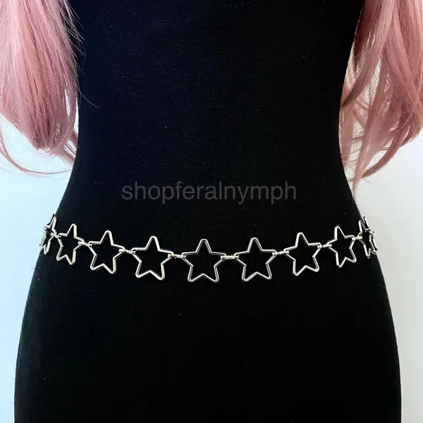 Silver Y2K Open Star Link Cutout Waist Chain Belt, Fits 21-38 Inches, X7GA1415 - Image 3