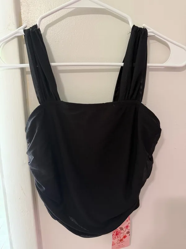 SHEIN MOD Ruched Square Neck Mesh Black Size XS - Image 3
