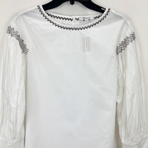 Madewell Embroidered Poplin Balloon Sleeve Top Blouse Cotton White Medium NWT - Image 8