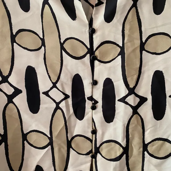 ZARA Tan Black Button Down Long Sleeve Shirt Geometric Print Women's size Small - Image 6