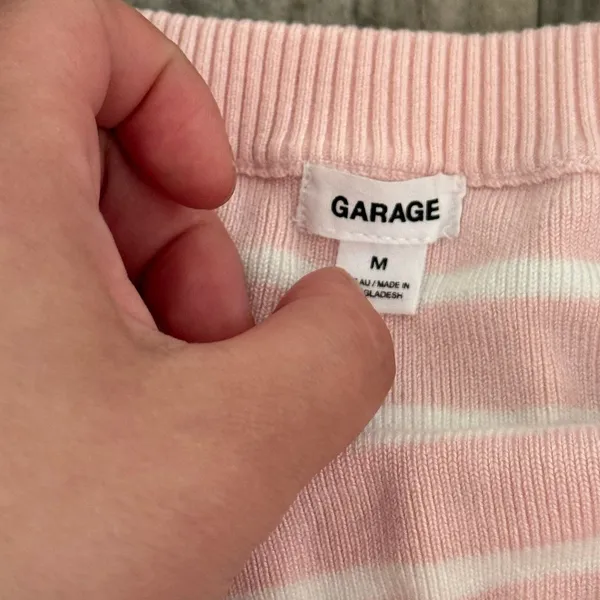Garage Short Sleeve Off Shoulder Sweater coquette pink striped - Image 3