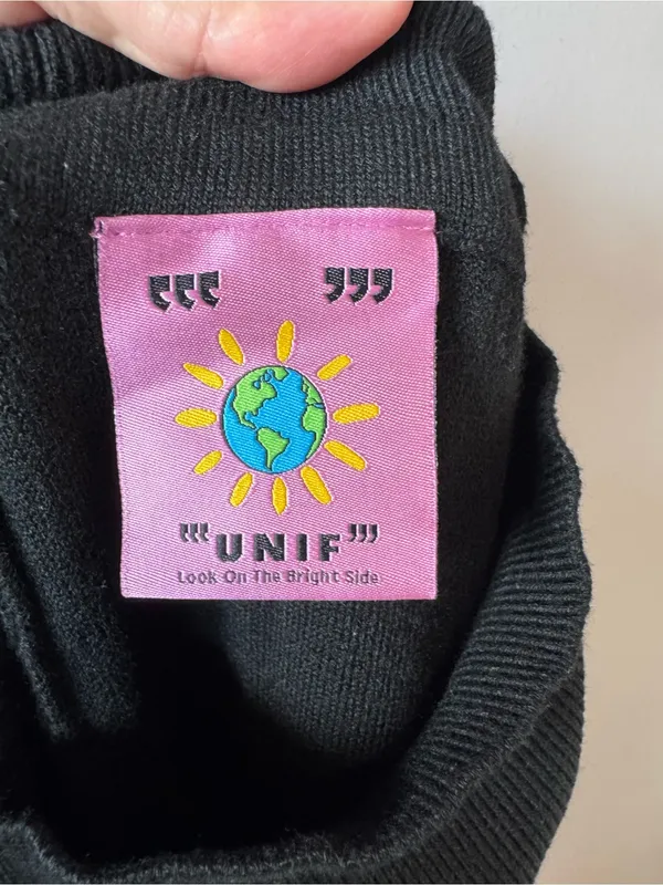 UNIF Women’s Black High-Waisted Knit Fold-Over Flare Pants Size Medium - Image 2