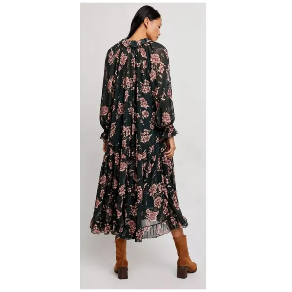 NEW FREE PEOPLE Feeling Groovy Floral-print Chiffon Maxi Dress Size Large - Image 3
