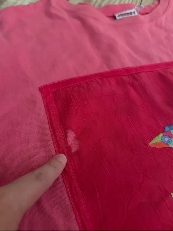 Johnny Was Pink Fish Patch T-Shirt Size 2X holes & stains in pics - Image 2