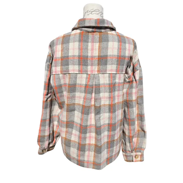 Altard‎ State Plaid Shacket Womens Grey Orange Pink Button Shirt Jacket Small - Image 7