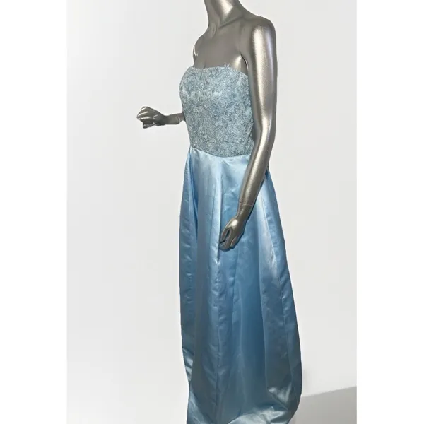 Sherri Hill Ice Blue Satin Prom Dress with Floral Embroidery & Pockets - Sz 10 - Image 4