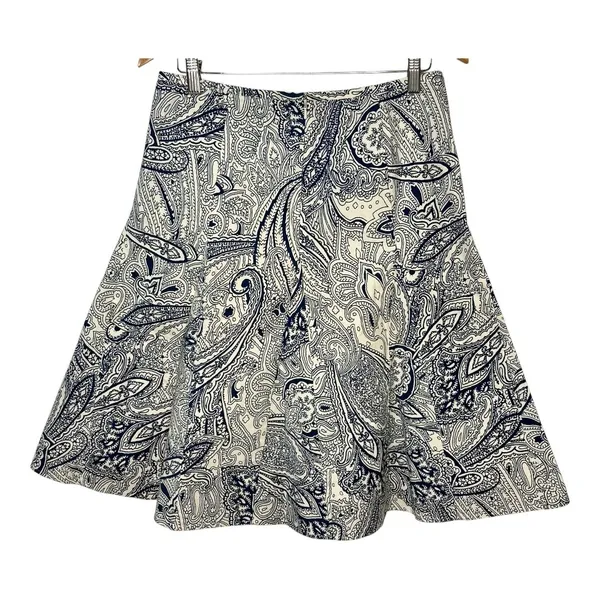 Talbots Paisley A-Line Skirt Womens 6 Blue White Cotton Blend Knee Length Zipper - Image 6