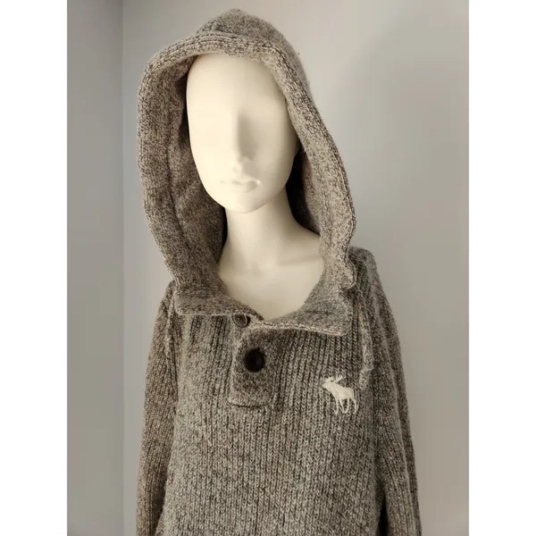 Soft! Abercrombie‎ & Fitch Knitted Wool Blend SWEATER Cable Hoodie Moose XXL - Image 14