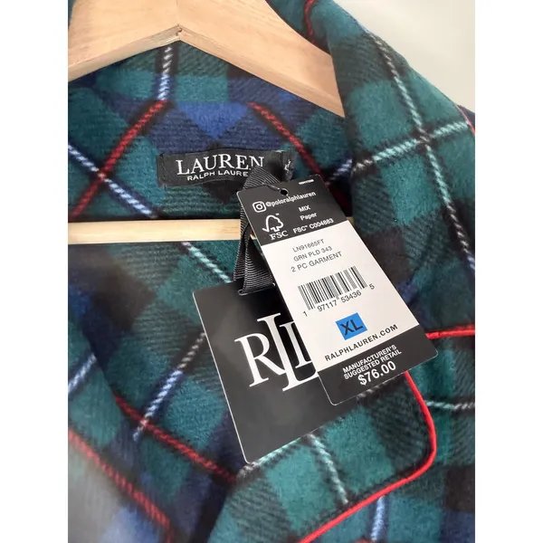 RRL Lauren Ralph Lauren Plaid Flannel Pajama Shirt Top‎ only Embroidered Logo XL - Image 4