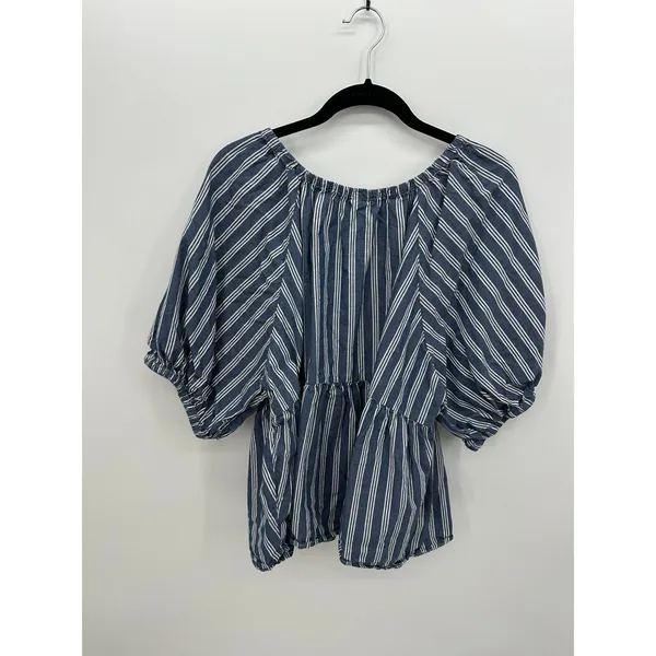 Old‎ Navy Blue Stripe Peasant Top XXL Cottagecore Puff Sleeve Babydoll - Image 2