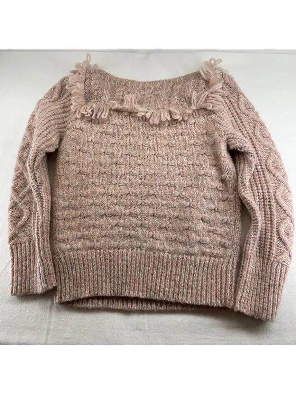 LoveShackFancy blush pink Kingston Sweater Speckled Cable Alpaca Pullover SZ S - Image 2