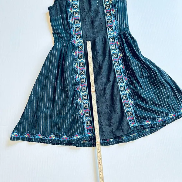 Free People Water Lilly RARE black metallic pinstripe crotchet lace mini dress - Image 12