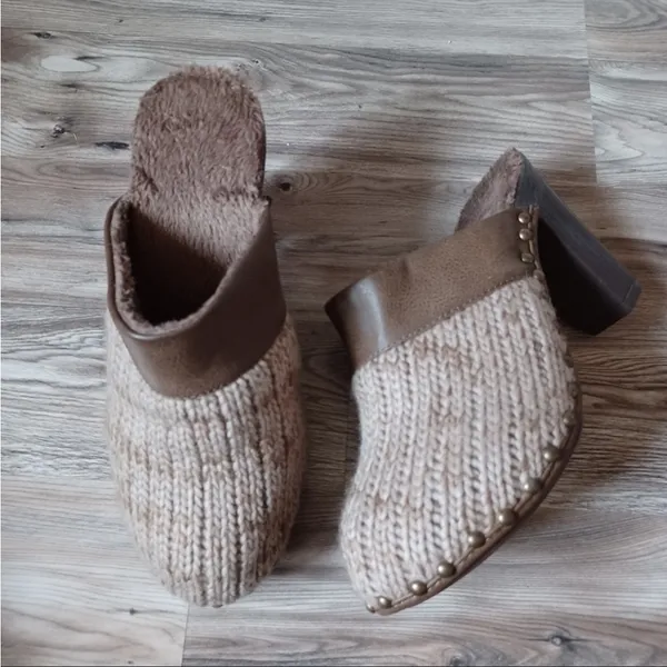Tan mule knit Mul Luks 3 inch block heel brown 6.5 - Image 8