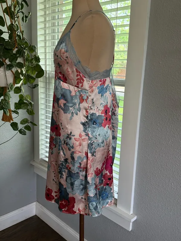 Soft Girl Pastel Pink Floral Chemise Slip Dress Size Small - Image 2