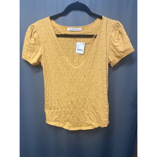 Free People Women's Small Robin Yellow Cube Layer Top Bloluse $58 NWT (b31) - Image 2