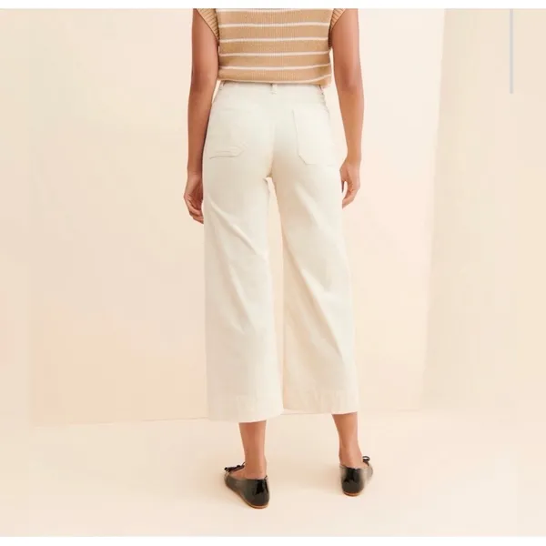 Anthropologie Maeve The Colette Corduroy Ankle Cropped Wide‎ Leg Pants Cream 29 - Image 2