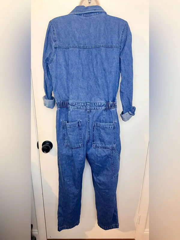 Old Navy Coveralls Womens Small Denim Jumpsuit Boilersuit Utility Workwear Blue - Image 9