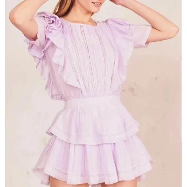 Love Shack Fancy Natasha Heritage mini ruffle dress‎ purple size large pastel - Image 5
