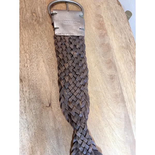 Gap Boho Metallic Silver Braided Leather Belt Wide Woven Twisted Womens Medium - Image 10