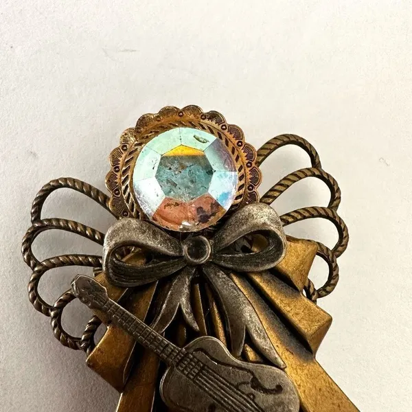Vintage handmade angel with guitar and cowboy boots pin - Image 3