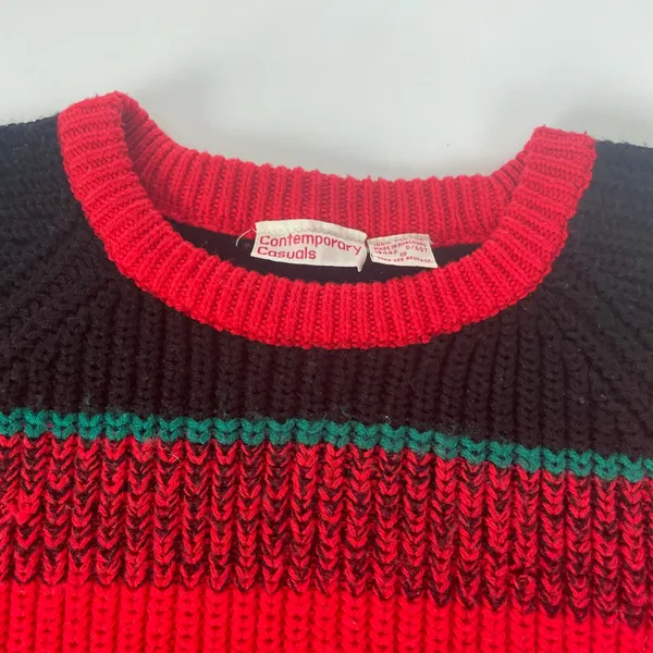 Vintage Striped Sweater Pullover Red Black Green Retro Hong Kong Bright Colorful - Image 7