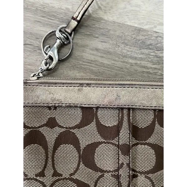 AUTHENTIC COACH KHAKI SIGNATURE AND BROWN SUEDE BEADED WRISTLET wallet Pouch - Image 6