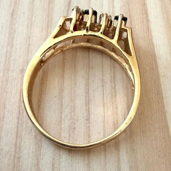 18K GER Multicolor Baguette Ring Gold Tone Rainbow Stone Band - Image 7