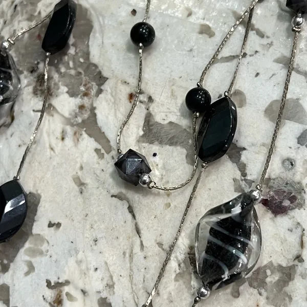 Women’s Hanging Multi Tier Black Necklace - Image 2