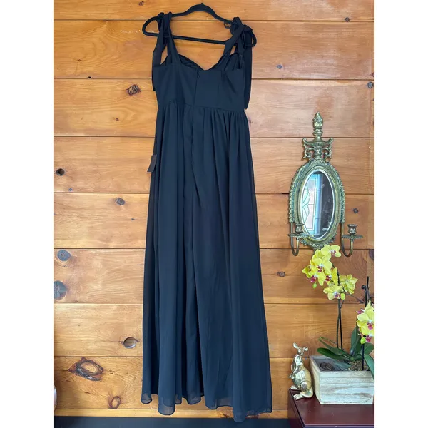 NWT Lulus Radiant Charisma Black Chiffon Ruched Tie-Strap Maxi Dress Wedding 3X - Image 4