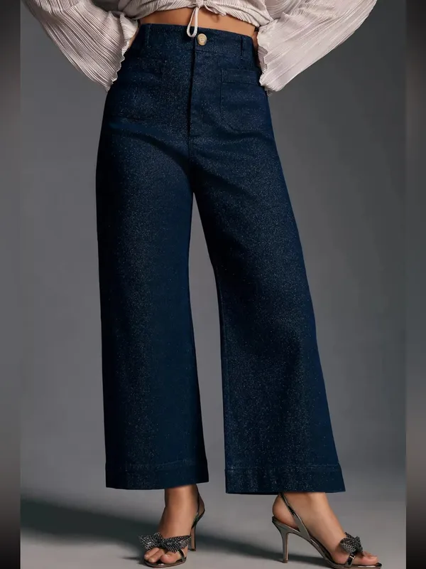 Anthropologie NWOT The Maeve Colette Sparkle High-Rise Wide-Leg Cropped Jeans - Image 10