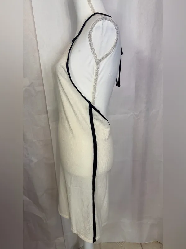 H&M White Halter Slip Dress with Black Trim - Image 5