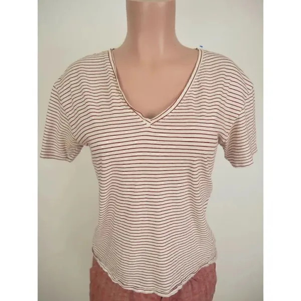 Zara Top Womens Small V-Neck Red White Stripe Short Sleeve T-Shirt Size Small - Image 2