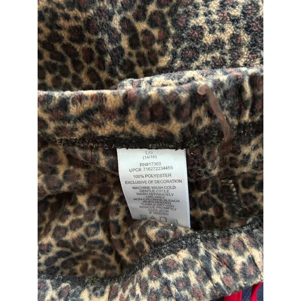 Anne Klein Womens Leopard Print Fleece Pajama Set Large Brown Red Trim L 14-16 - Image 3