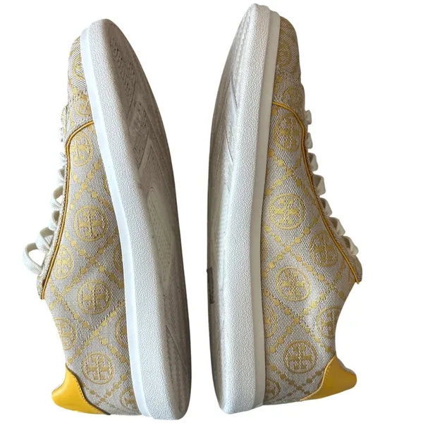 Tory Burch Howell T-Monogram Court Sneakers Goldfinch Yellow 8.5 - Image 7