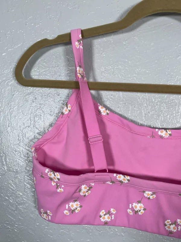 Offline by Aerie Women M Pink Daisy Print Sports Bra Medium Support Athleisure - Image 4